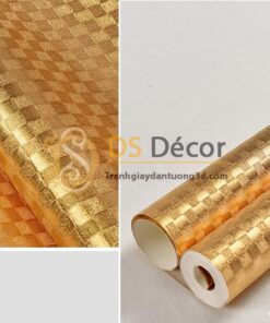 Giấy dán trần vàng óng sang trọng 3D298 vân ô vuông