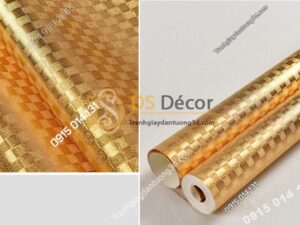Giấy dán trần vàng óng sang trọng 3D298 vân ô vuông