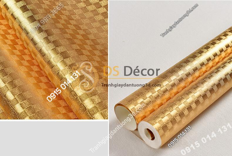 Giấy dán trần vàng óng sang trọng 3D298 vân ô vuông
