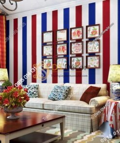 Giấy dán tường caro sọc xanh đỏ 3D301 dán phòng khách