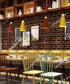 Giấy dán tường giả gạch cháy vàng đen 3D302 quán cafe trà sữa