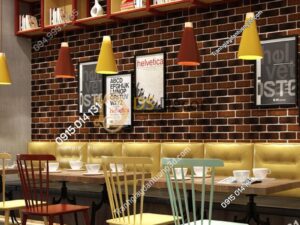 Giấy dán tường giả gạch cháy vàng đen 3D302 quán cafe trà sữa