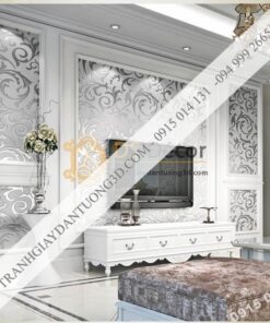 Giấy dán tường hoa móc trắng cổ điển 3D299 phòng khách