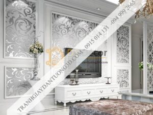 Giấy dán tường hoa móc trắng cổ điển 3D299 phòng khách