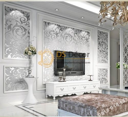 Giấy dán tường hoa móc trắng cổ điển 3D299 phòng khách