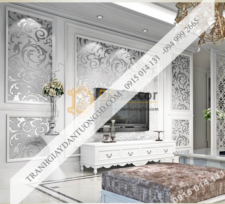 Giấy dán tường hoa móc trắng cổ điển 3D299 phòng khách