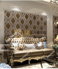 Giấy dán tường tân cổ điển 3D300 màu nâu phòng khách