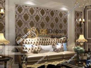 Giấy dán tường tân cổ điển 3D300 màu nâu phòng khách