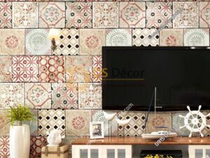 Giấy dán tường giả gạch bông 3D303 màu đỏ nâu trang trí phòng khách
