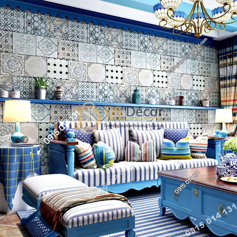 Giấy dán tường giả gạch bông 3D303 trang trí phòng khách