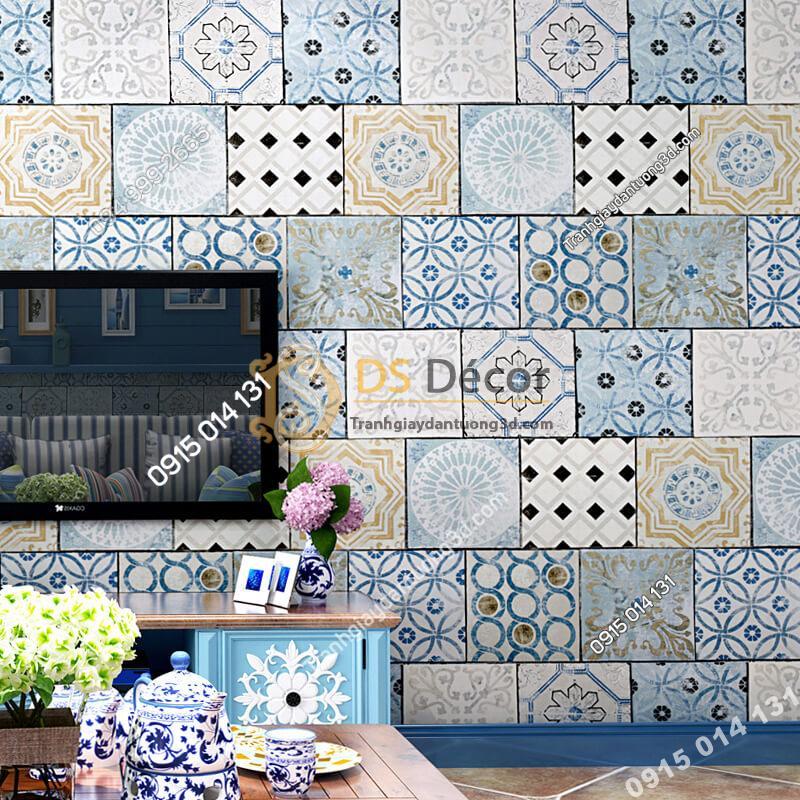 Giấy dán tường giả gạch bông 3D303 trang trí phòng ăn