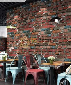 Giấy dán tường giả gạch màu nâu đỏ 3D304 quán cafe