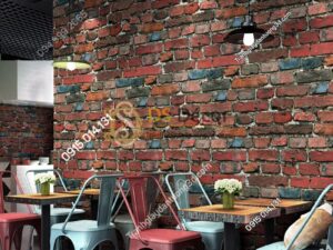 Giấy dán tường giả gạch màu nâu đỏ 3D304 quán cafe