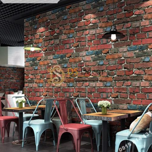 Giấy dán tường giả gạch màu nâu đỏ 3D304 quán cafe