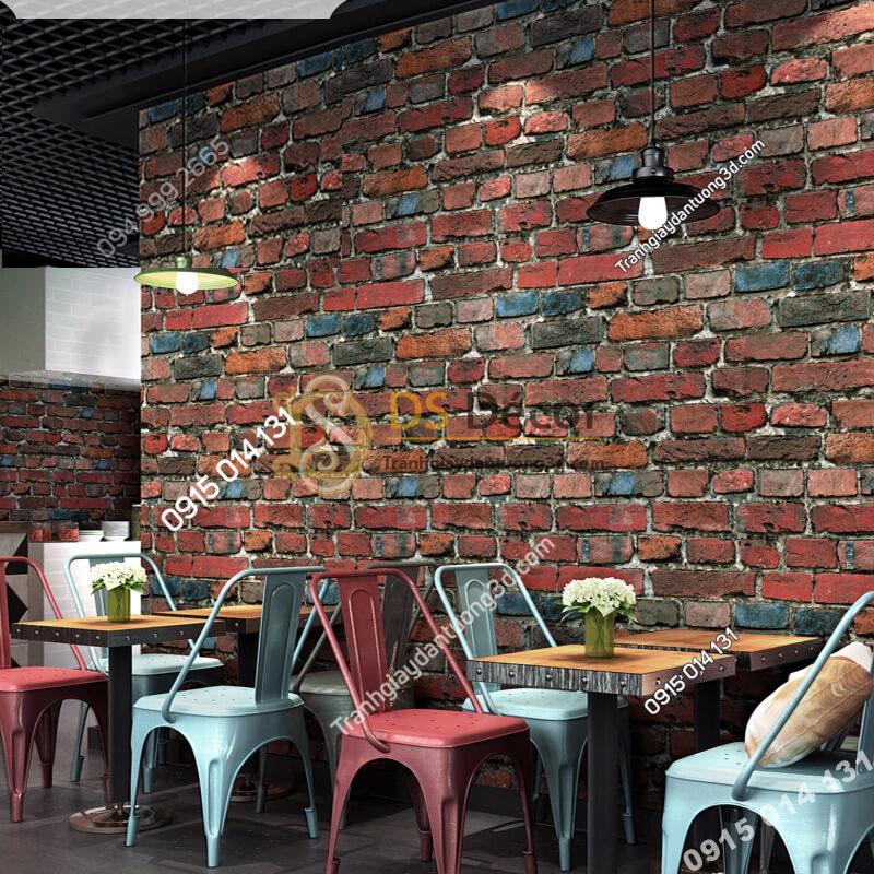Giấy dán tường giả gạch màu nâu đỏ 3D304 quán cafe