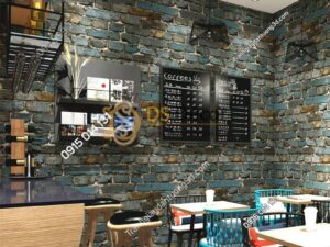 Giấy dán tường giả gạch màu xanh đen 3D304 quán cafe