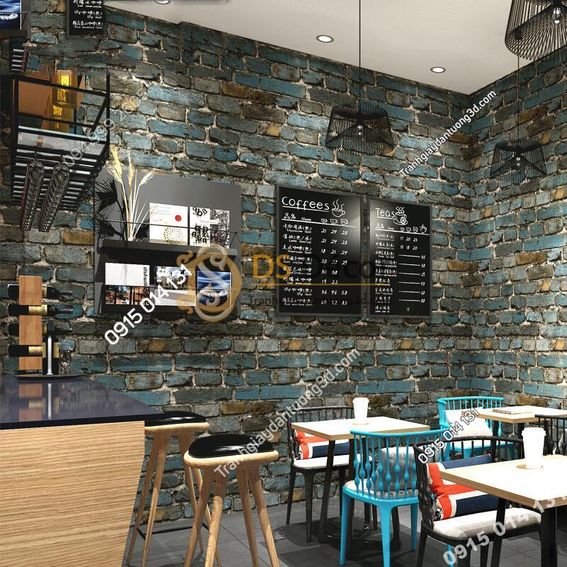 Giấy dán tường giả gạch màu xanh đen 3D304 quán cafe