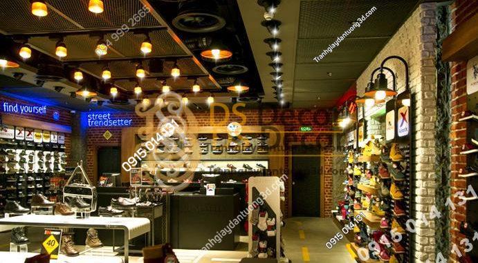 Giấy dán tường gạch đỏ shop giầy