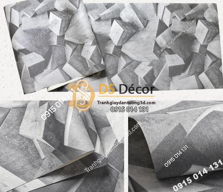Bề mặt Giấy dán tường họa tiết khối đá 3 chiều 3D306 màu xám