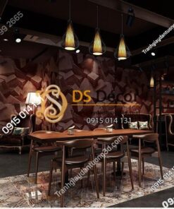 Giấy dán tường họa tiết khối đá 3 chiều 3D306 màu nâu đỏ quán cafe