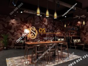 Giấy dán tường họa tiết khối đá 3 chiều 3D306 màu nâu đỏ quán cafe