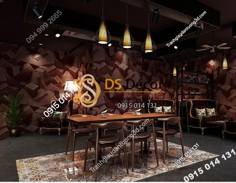 Giấy dán tường họa tiết khối đá 3 chiều 3D306 màu nâu đỏ quán cafe