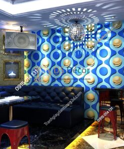 Giấy dán tường karaoke mắt xích tròn màu xanh 3D309