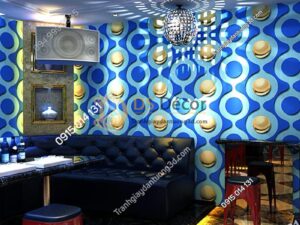 Giấy dán tường karaoke mắt xích tròn màu xanh 3D309