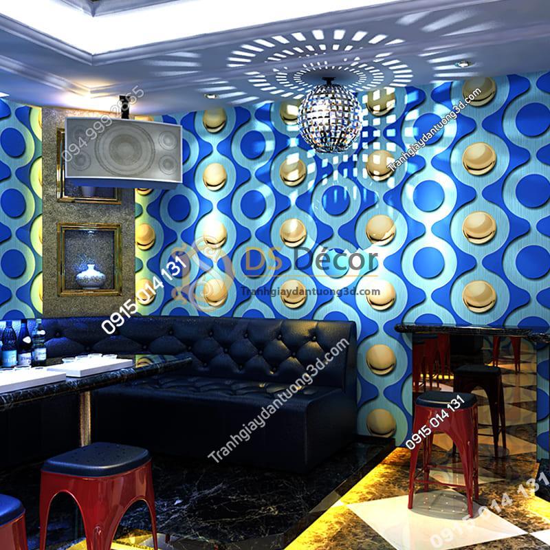 Giấy dán tường karaoke mắt xích tròn màu xanh 3D309