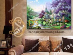 Tranh treo tường phong cảnh cây hoa tím Mẫu N