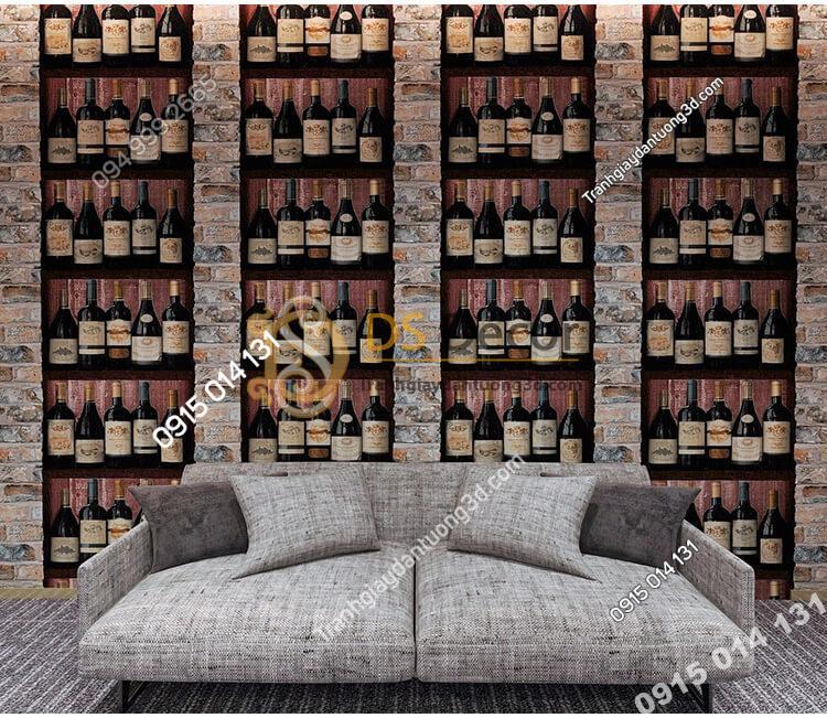 Giấy dán tường giả hầm rượu tây 3D310 trang trí phòng khách