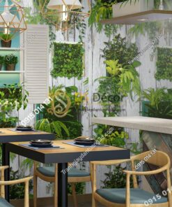 Giấy dán tường lá cây trên nền gỗ mục 3D311 quán cafe