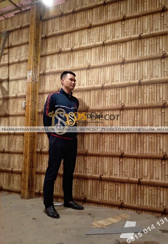 Thi công giấy 3D giả tre nhà hàng lẩu cá hồi Sa Pa