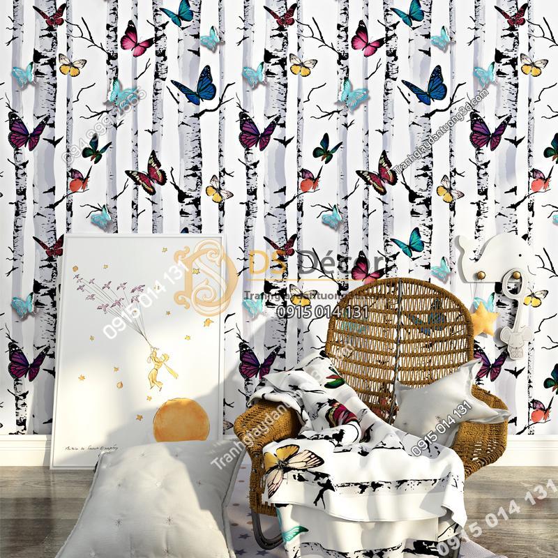 Giấy dán tường bướm đậu thân cây 3D314