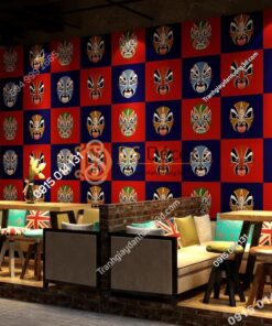 Giấy dán tường mặt nạ tuồng chèo 3D316 dán quán cafe