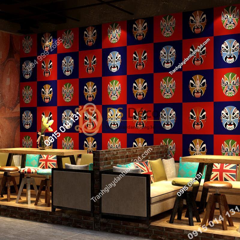 Giấy dán tường mặt nạ tuồng chèo 3D316 dán quán cafe