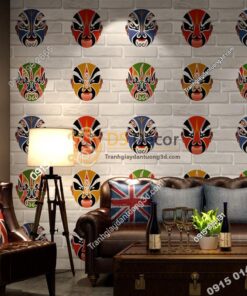 Giấy dán tường mặt nạ tuồng chèo 3D316 tông trắng