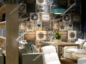 Giấy dán tường vintage retro quán cafe trà sữa 3D313