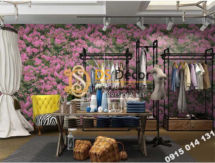 Giấy dán tương hoa osaka hồng 3D323 trang trí shop quần áo