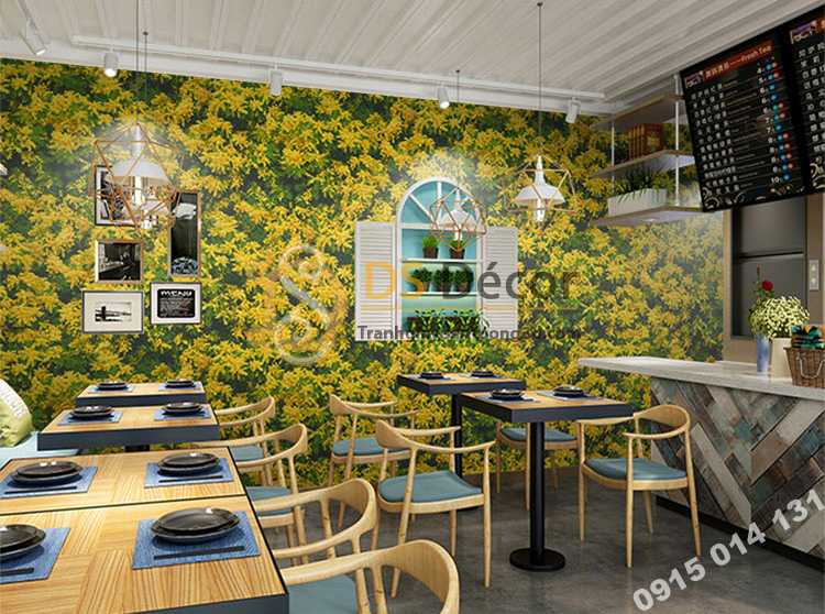 Giấy dán tương hoa osaka vàng 3D323 trang trí quán cafe
