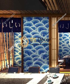 Giấy dán tường hoa tiết sóng biển xanh kiểu Nhật Bản 3D327
