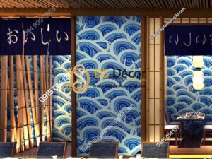 Giấy dán tường hoa tiết sóng biển xanh kiểu Nhật Bản 3D327