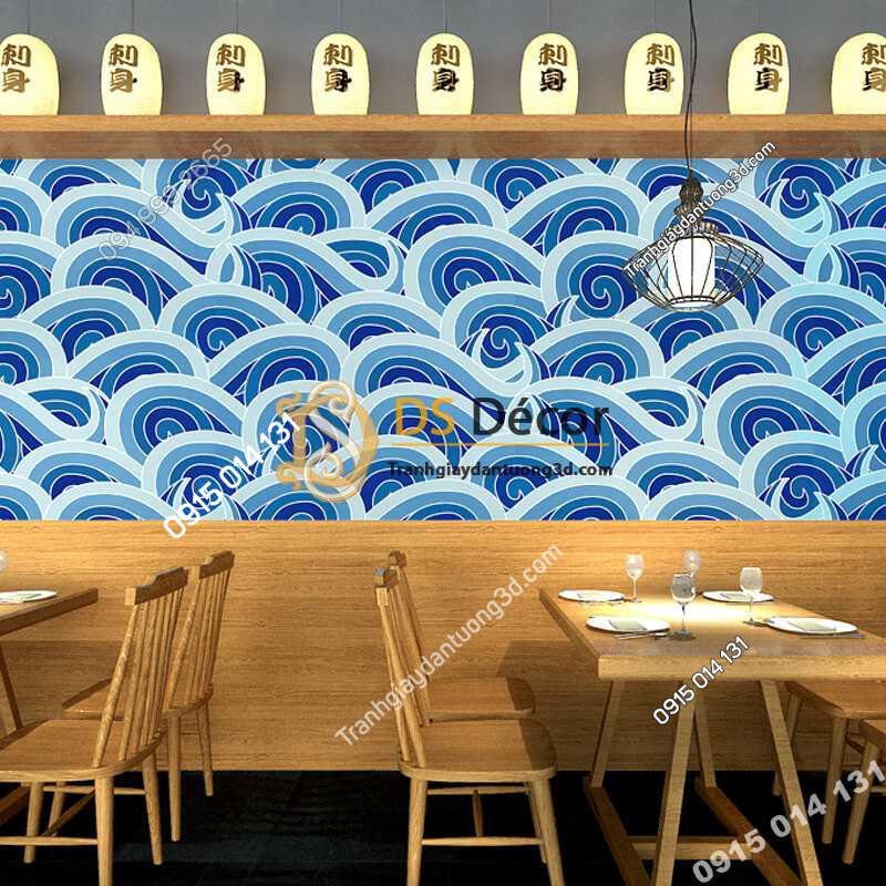 Giấy dán tường hoa tiết sóng biển xanh kiểu Nhật Bản 3D327 dán nhà hàng ăn