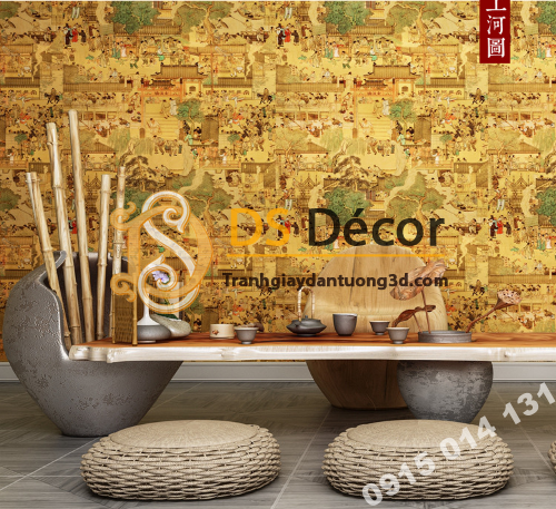 Giấy dán tường nền vàng tường thành Trung QUốc