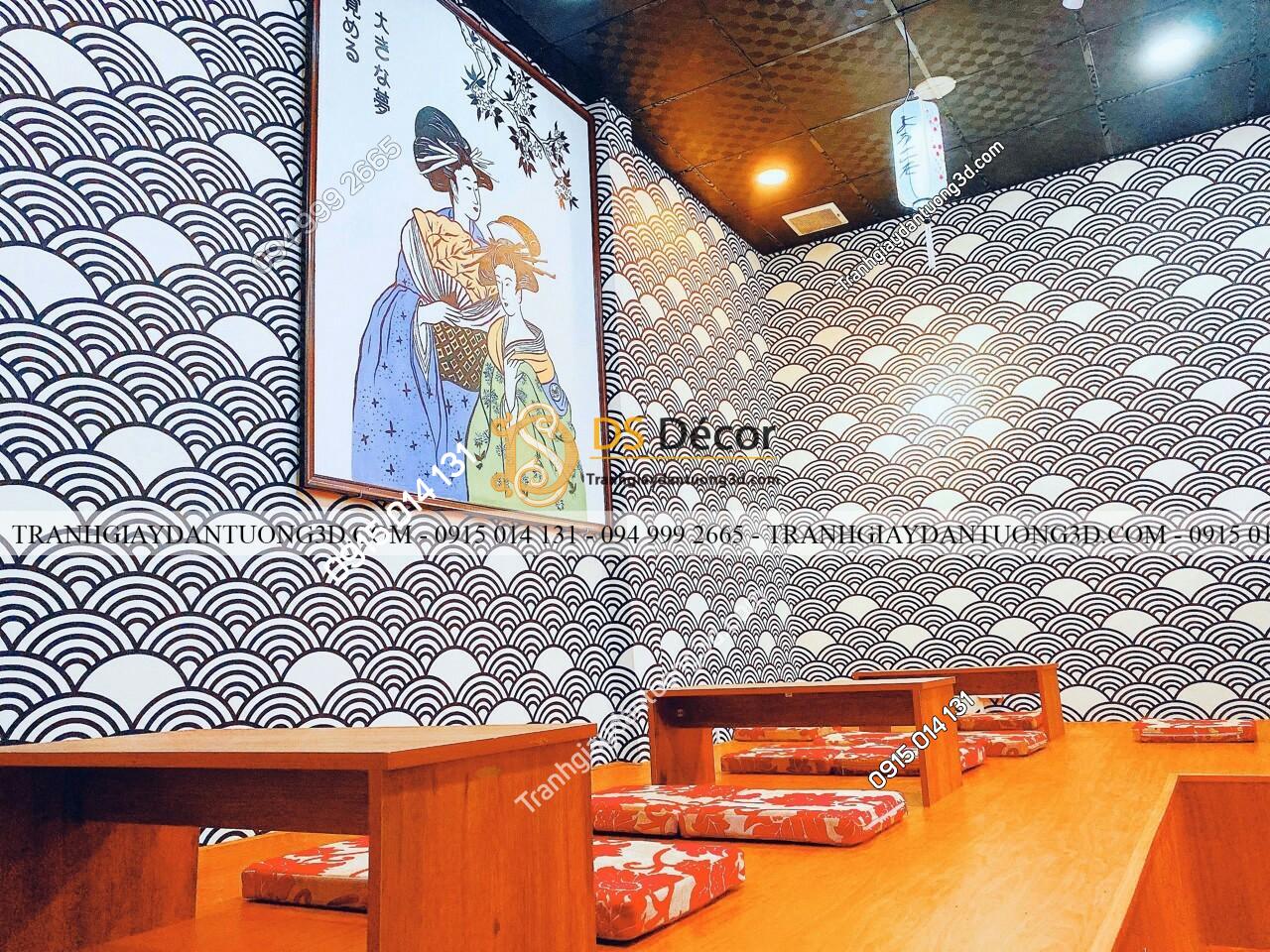 Thi công giấy dán tường Nhật Bản cho nhà hàng Nhật