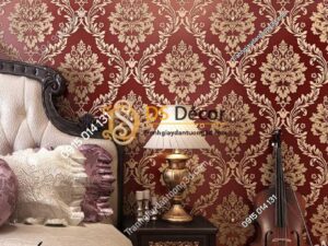 Giấy dán tường cổ điển châu Âu 3D328 màu đỏ