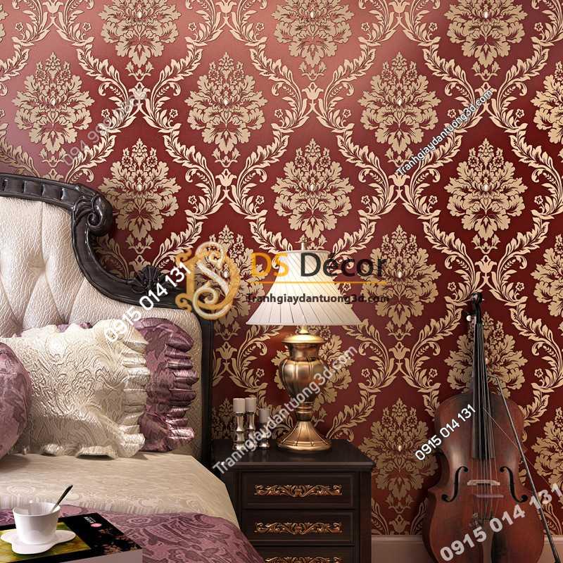 Giấy dán tường cổ điển châu Âu 3D328 màu đỏ