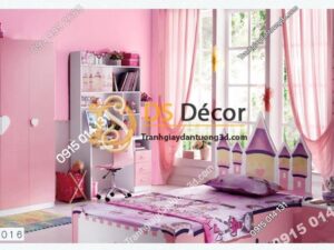 Giấy dán tường một màu trơn nhám PVC hồng đậm 60016 - 3D330 phòng ngủ cho bé