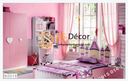 Giấy dán tường một màu trơn nhám PVC hồng đậm 60016 - 3D330 phòng ngủ cho bé