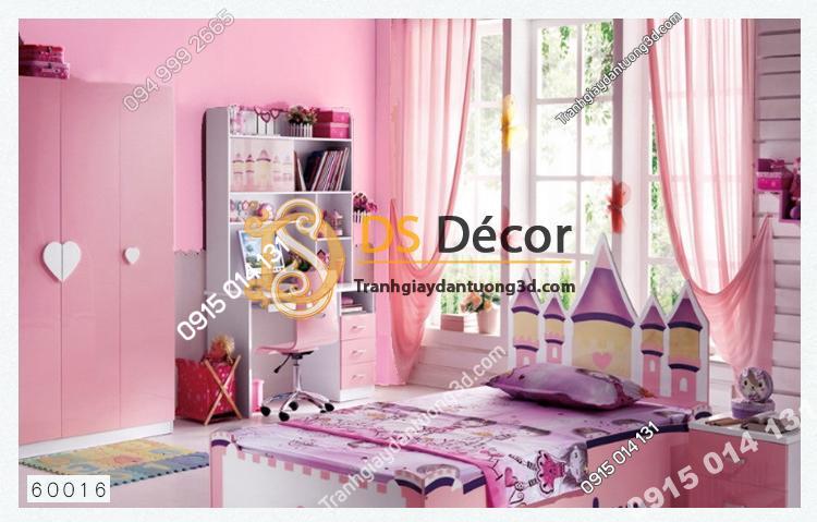 Giấy dán tường một màu trơn nhám PVC hồng đậm 60016 - 3D330 phòng ngủ cho bé